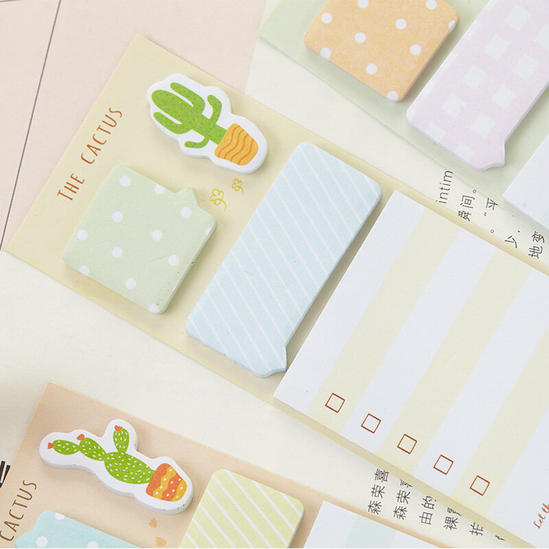 Bloc de notas de papel Kawaii de Cactus, notas adhesivas multifunción, suministros de oficina bonitos, marcapáginas de papel, pegatinas de álbum de recortes, 2 uds./lote