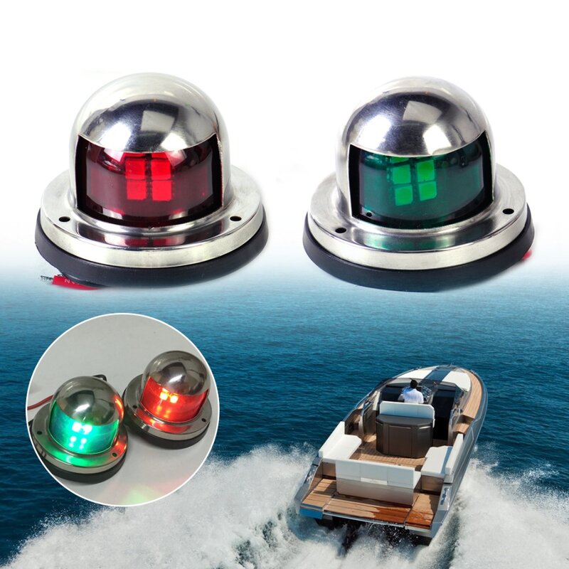 Ansblue 1 Pair Stainless Steel 12V LED Bow Navigation Light Red Green Sailing Signal Light for Marine Boat Yacht Warning Light