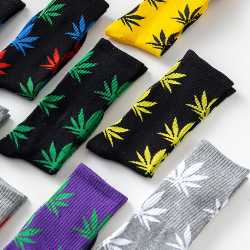 Sale 1Pair Man Socks Cotton Comfortable Marijuana Leaf Maple Leaf Casual Long Weed Crew Sock