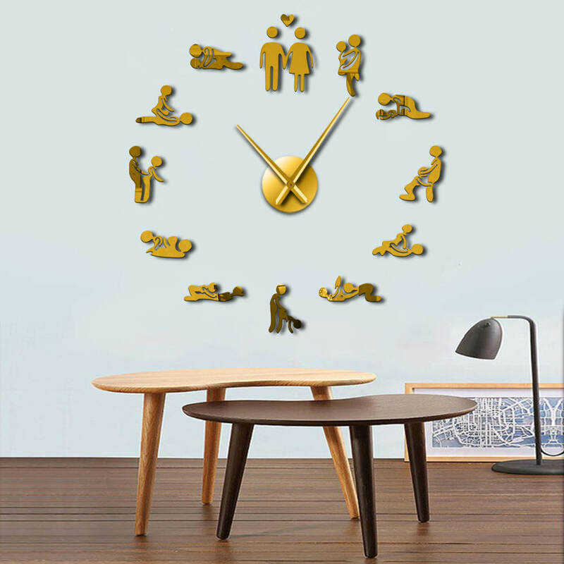 独身ゲームセクシーなカーマスートラ diy アダルトルーム装飾ジャイアント壁時計のセックス愛位置フレームレス大壁時計の芸術