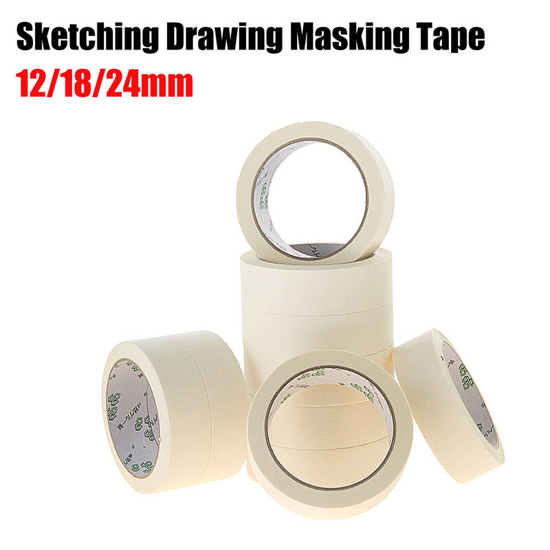 Masking Tape Warna Putih 12/18/24Mm Satu Sisi Pita Perekat Kertas Krep Minyak Lukisan Sketsa menggambar Persediaan Grosir