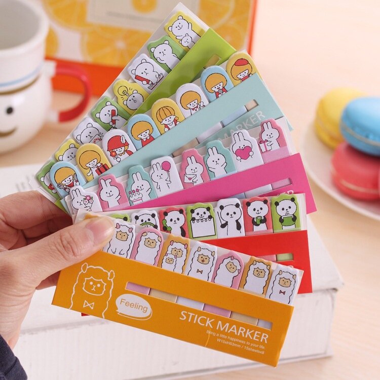 Mini bloco de notas adesivo de gato, adesivos fofos de desenhos animados kawaii panda para notas adesivas papelaria material escolar