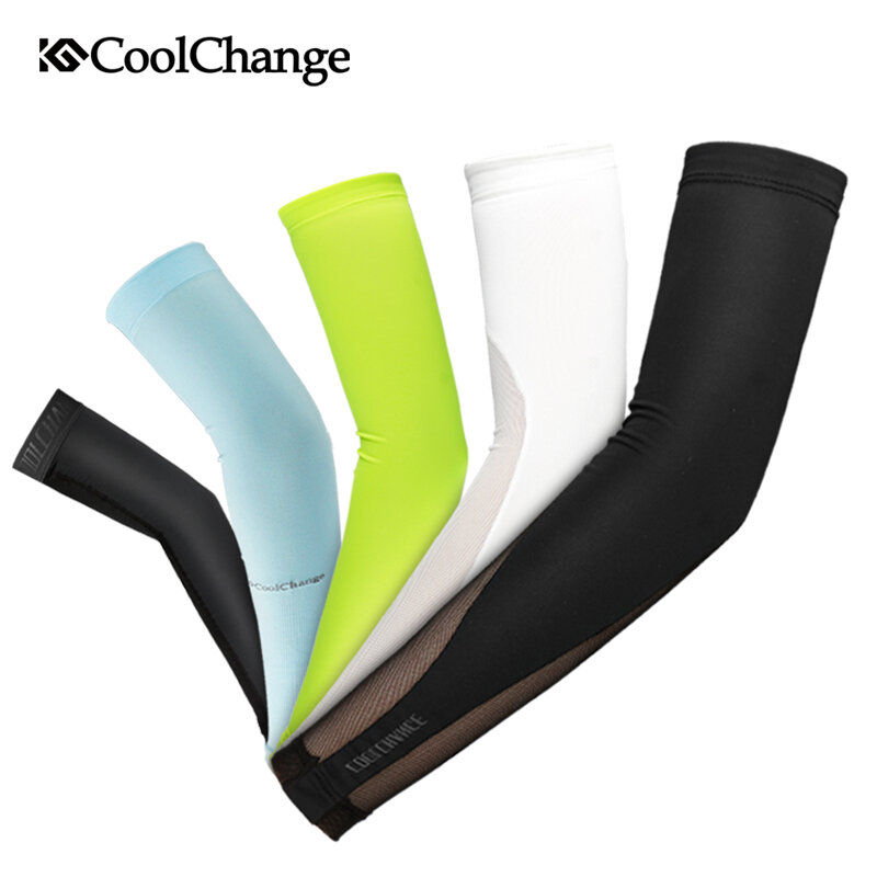 CoolChange Ice Fabric Cycling Arm Warmers Summer Sports MTB Bike Arm Sleeve UV Protection Running Basketball Bicycle Arm Sleeves