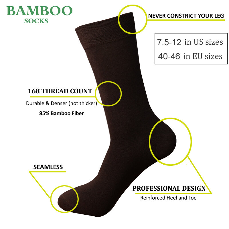 Match-Up  Men Bamboo Coffee Socks Breathable Anti-Bacterial man Business Dress Socks (6 Pairs/Lot)
