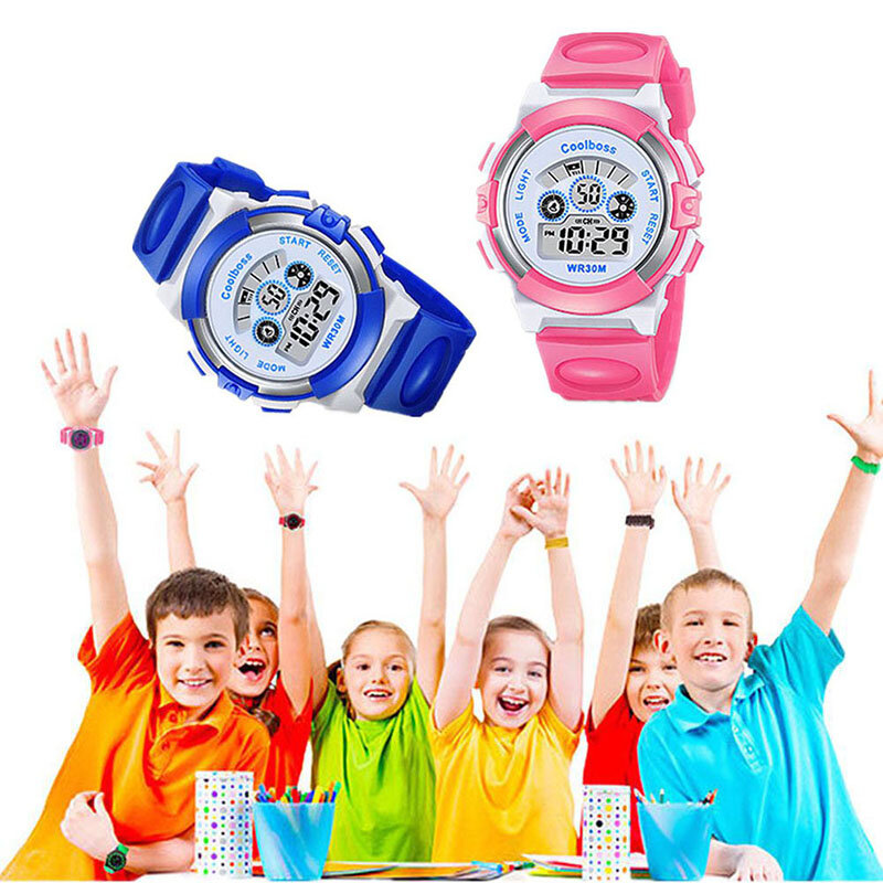 1 Pcsเด็กอิเล็กทรอนิกส์นาฬิกากันน้ำดูเด็กนักเรียนกีฬานาฬิกาปรับอิเล็กทรอนิกส์นาฬิกา
