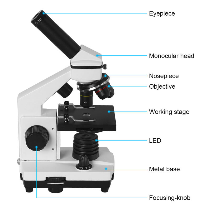 AOMEKIE – Microscope biologique professionnel 64X-640X haut/bas, monoculaire pour étudiants en sciences, enseignement de laboratoire à domicile, cadeau