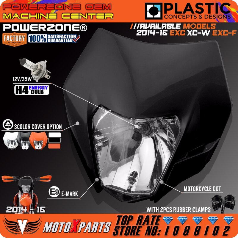 PowerZone Scheinwerfer Motorrad Dirt Bike Motocross Supermoto Universal Orange Für KTM SX EXC XCF SXF SMR 2015 16 Scheinwerfer