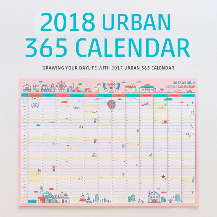 Calendário de parede coreano fofo de desenho animado 2018 a2 365 dia calendário criativo programação papel 59*43cm