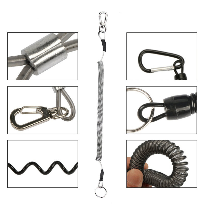 Porte-clés élastique à bobine extensible pour la pêche, crochet de fermoir de homard, cordon de clé verrouillable pour hommes