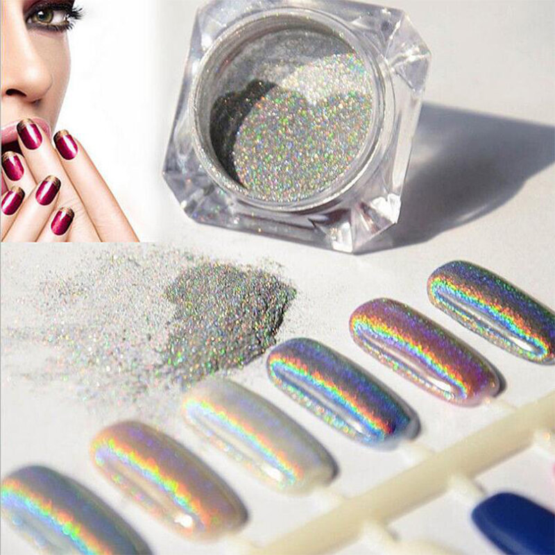 Nuovo 1 g/scatola Shiny Laser Nail polvere olografica unghie arcobaleno Glitter polvere cromo pigmento Manicure pigmenti unghie decorazioni artistiche