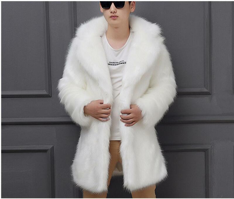 Jaqueta de imitação de pele de raposa, casaco masculino preto/branco, longo, seção, tamanho grande, casual, pele sintética, k470