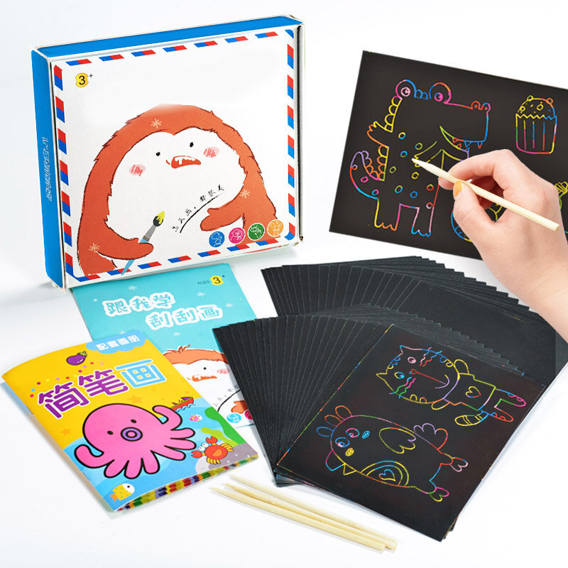50 Teile/satz Magie Bunte Zeichnung Bord Regenbogen Scratch Papier DIY Zeichnung Spielzeug Schaben Malerei Kind Doodle Malerei Scratch Spielzeug