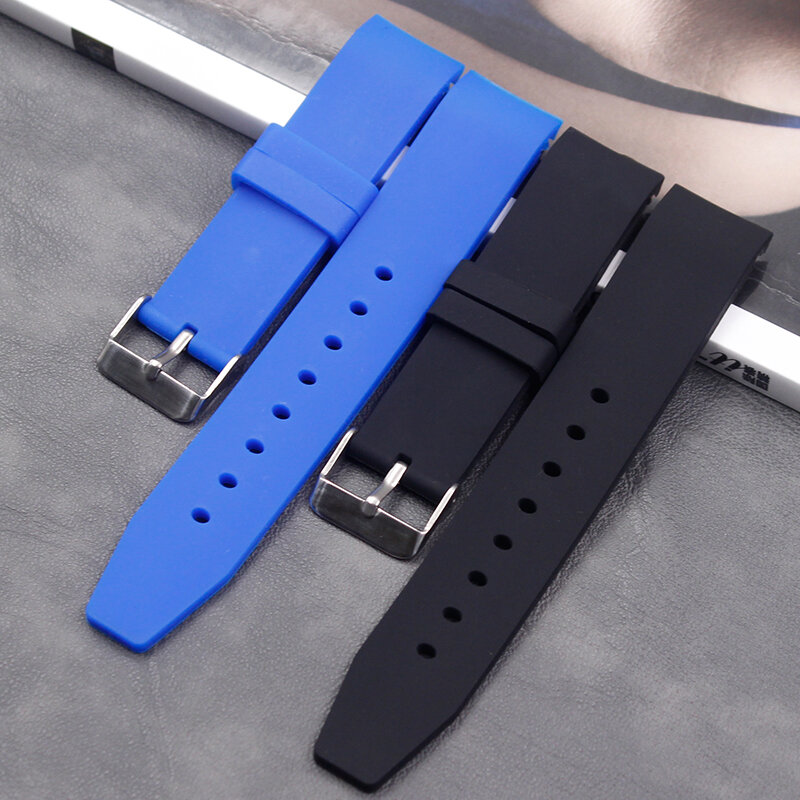 Watch accessories 20mm men and women sports waterproof silicone rubber curved strap buckle accessories