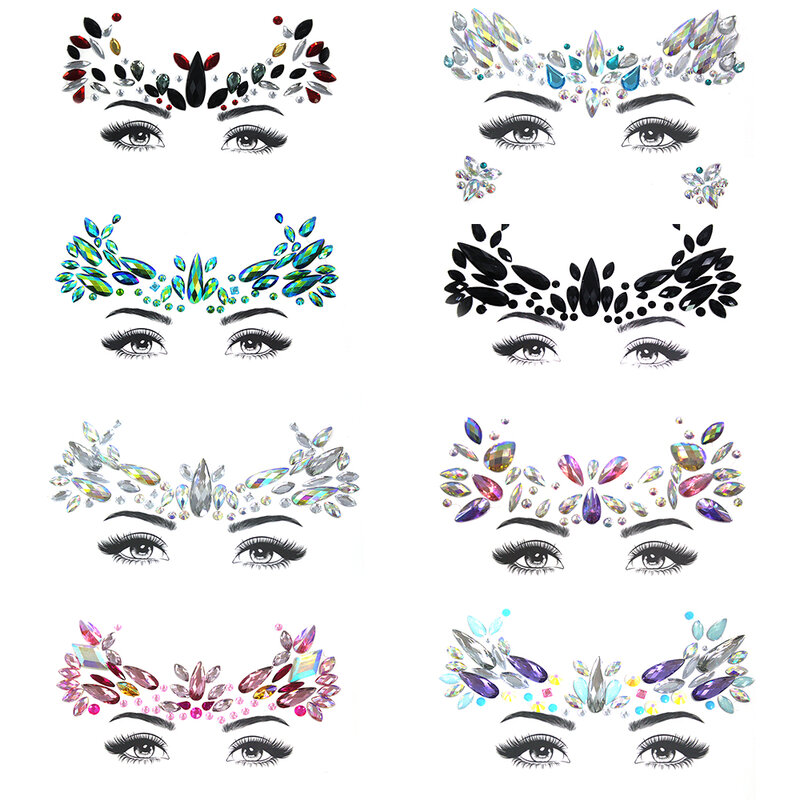 Glitter Wajah Perhiasan Sticker Make Up Perekat Tubuh Seni Tato Sementara Permata Berlian Imitasi Stiker