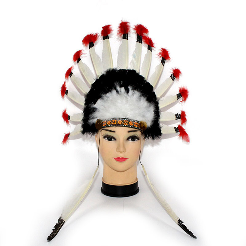 Cosplay Props Feather Headdress Indian Chieftain Hat Halloween Carnival Day Headband Headwear Villus Chiefs Cap Party Headwear