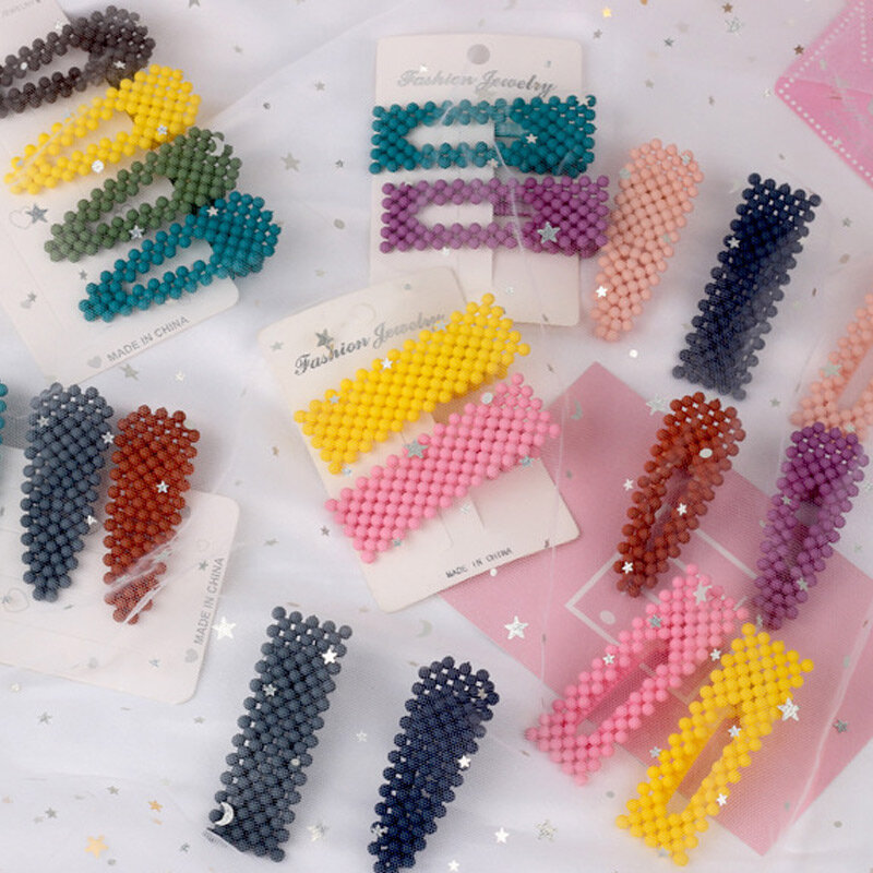 Mode Geometrische Koreanische Haar clip für frauen Kunststoff Perlen Geflochtene Candy Farbe mädchen haarnadeln Handgemachte Haarspange Stick
