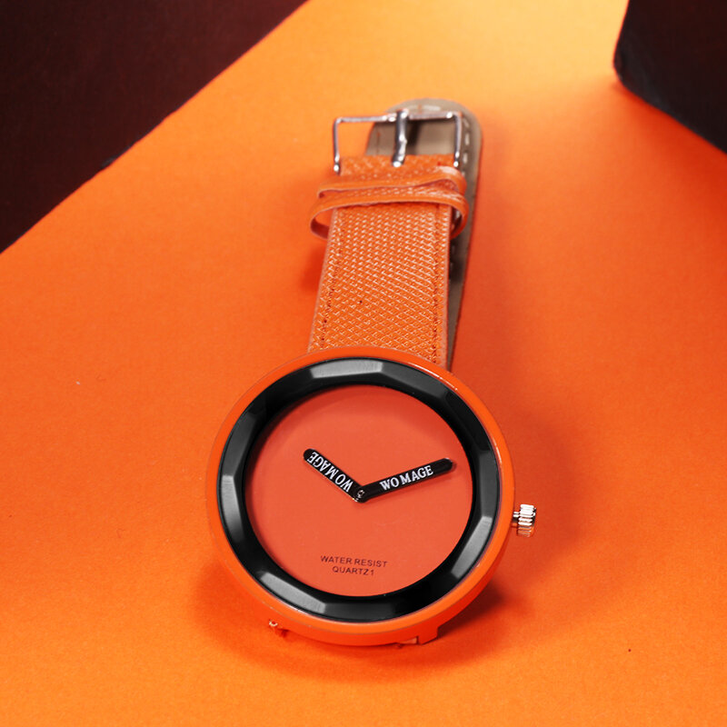 Womage女性のファッションカラフルな時計時計 10 色レディース革ストラップブランド腕時計女性レロジオfeminino