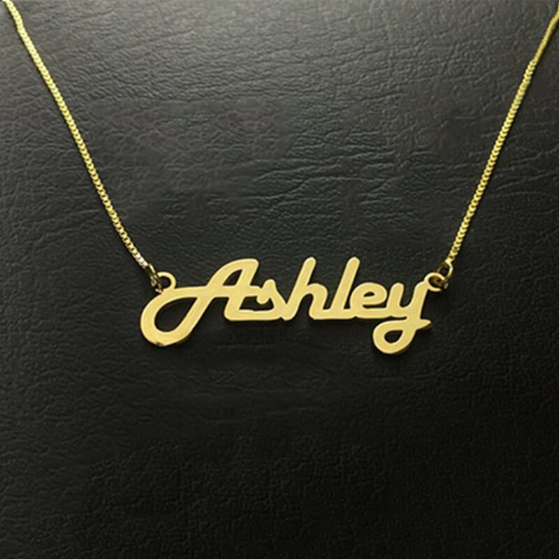 Collier avec boîte de personnalité pour femme, chaîne personnalisée avec nom, pendentif en acier inoxydable, doré, style punk, 2019