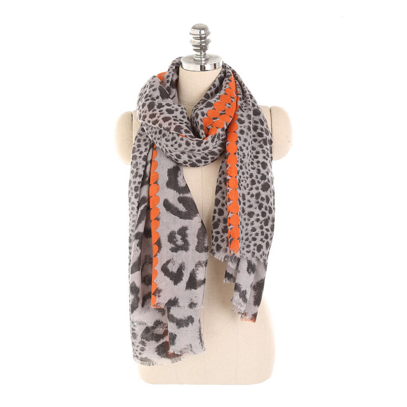 Lenço feminino estampado de leopardo, cachecol retrô macio de seda, xales e laços para mulheres