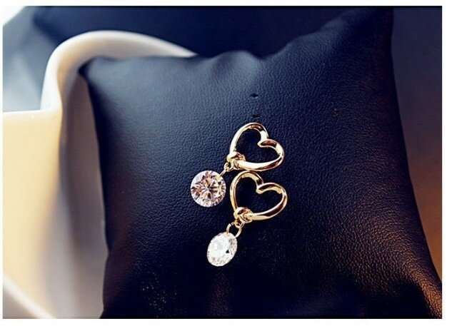 E020-pendientes de lujo con forma de corazón para mujer, aretes de circonita de cristal, joyería elegante, 2016