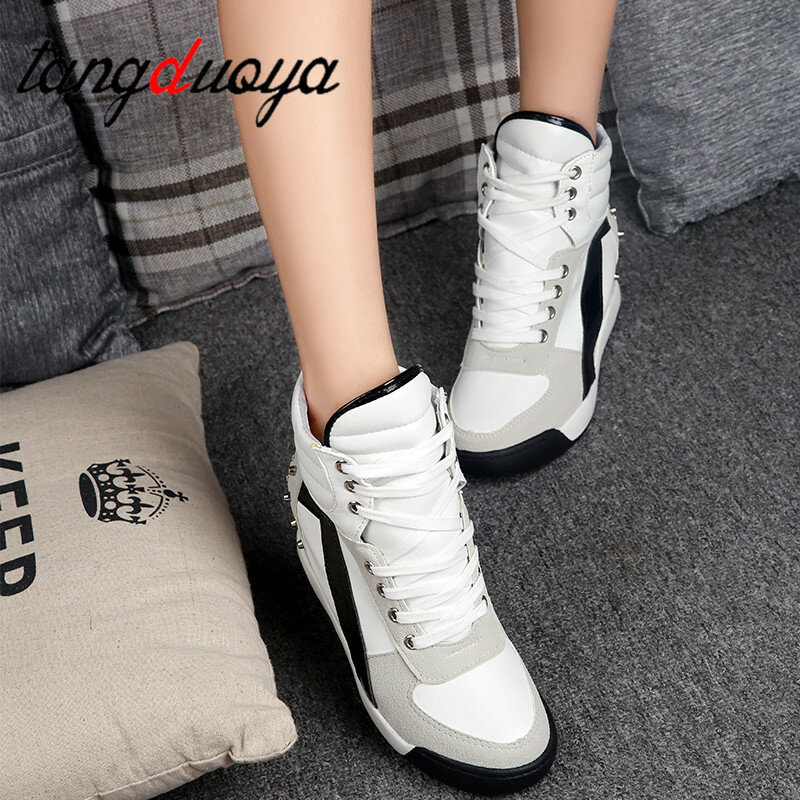 Women Vulcanized Shoes 2021 Women Casual Shoes Platform Hidden Increasing casual Breathable Leather Shoes High Top canvas shoes