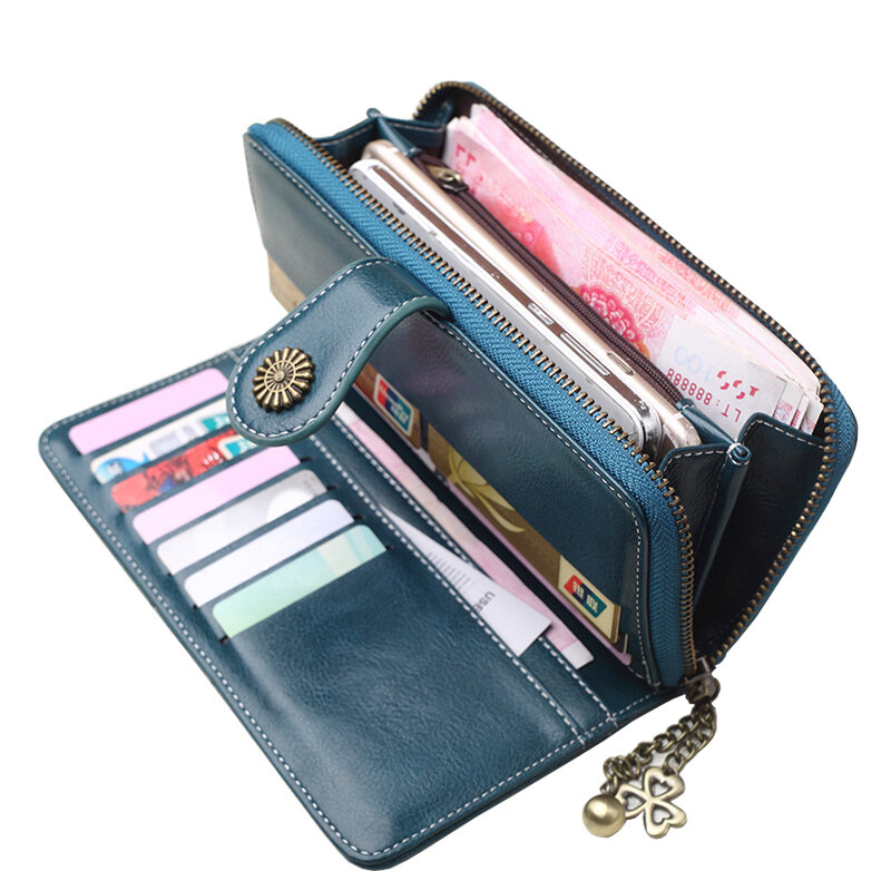 محفظة المرأة الإناث مخلب محفظة محفظة جلدية طويلة الهاتف محفظة نقود معدنية على شكل حقيبة حامل بطاقة المال سستة حزام متعددة الوظائف