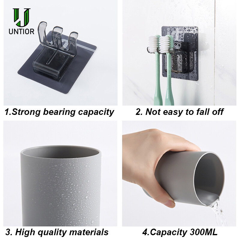 UNTIOR Plastic Toothbrush Holder with Gargle Cup Wall Suction Cups Rack Shaver Tooth Brush Dispenser Bathroom Accessories Set