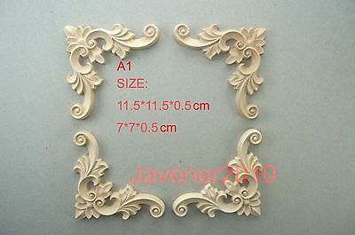 A1-11.5x11.5x0.5cm Wood Carved Corner Onlay Applique Unpainted Frame Door Decal Working carpenter Wall