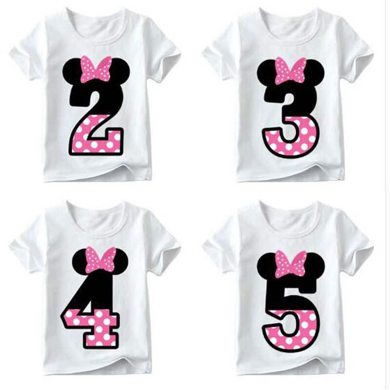 T-shirt col rond en coton pour bébé garçon et fille, vêtements imprimés mignons et amusants, avec nœud de lettre joyeux anniversaire, numéro 1 à 9