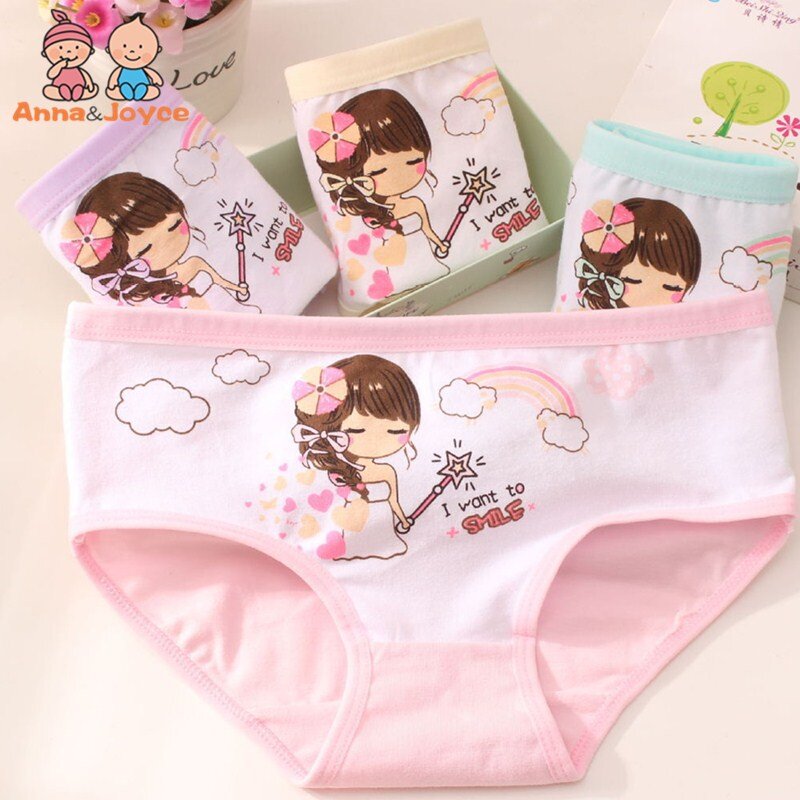 4PC/lot Girls Soft Pure Cotton Triangle Underwear Pricness Cartoon Underwear Kids Triangle Underwear for 3 To 12 Years