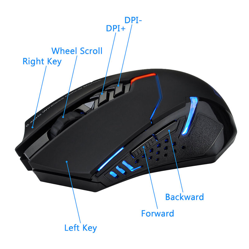 Mouse sem fio ajustável, alta qualidade, 2000dpi, 2.4g, para jogos profissionais