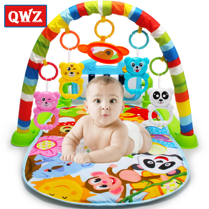 QWZ 3 in 1 아기 놀이 매트 러그 장난감, 어린이 크롤링 음악 놀이 게임 피아노 키보드와 매트 개발, 유아 카펫 교육 장난감
