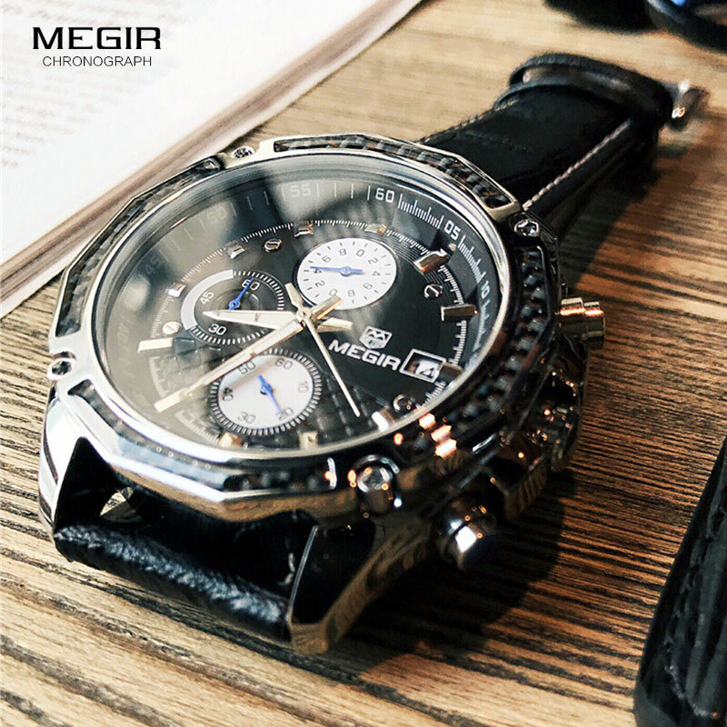 MEGIR-Reloj de pulsera multifuncional para hombre, cronógrafo de escalada, informal, luminoso, grabado, de lujo