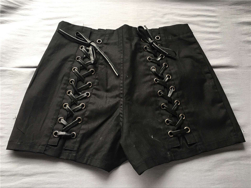 Pantalones cortos vaqueros de cintura alta para mujer, sexy, ajustados, con cordones, a la moda, para bailar