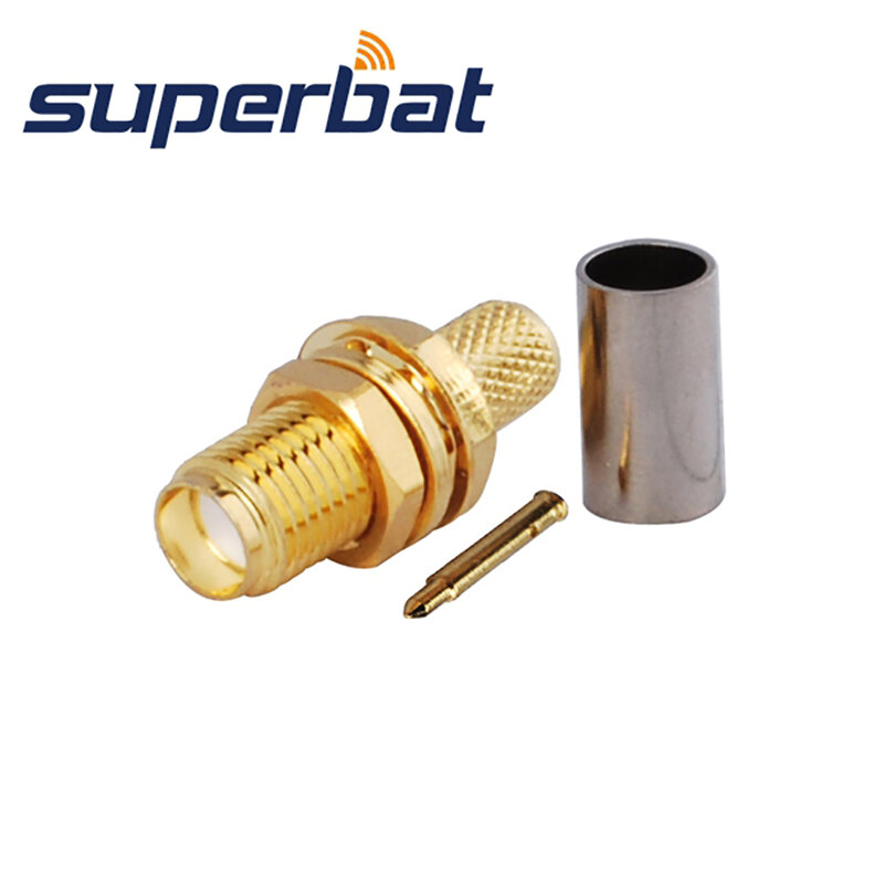 Superbat – connecteur de cloison femelle à sertir, RP-SMA 50 Ohm, broche mâle, pour RG58 LMR195 RG400 RG142, 10 pièces
