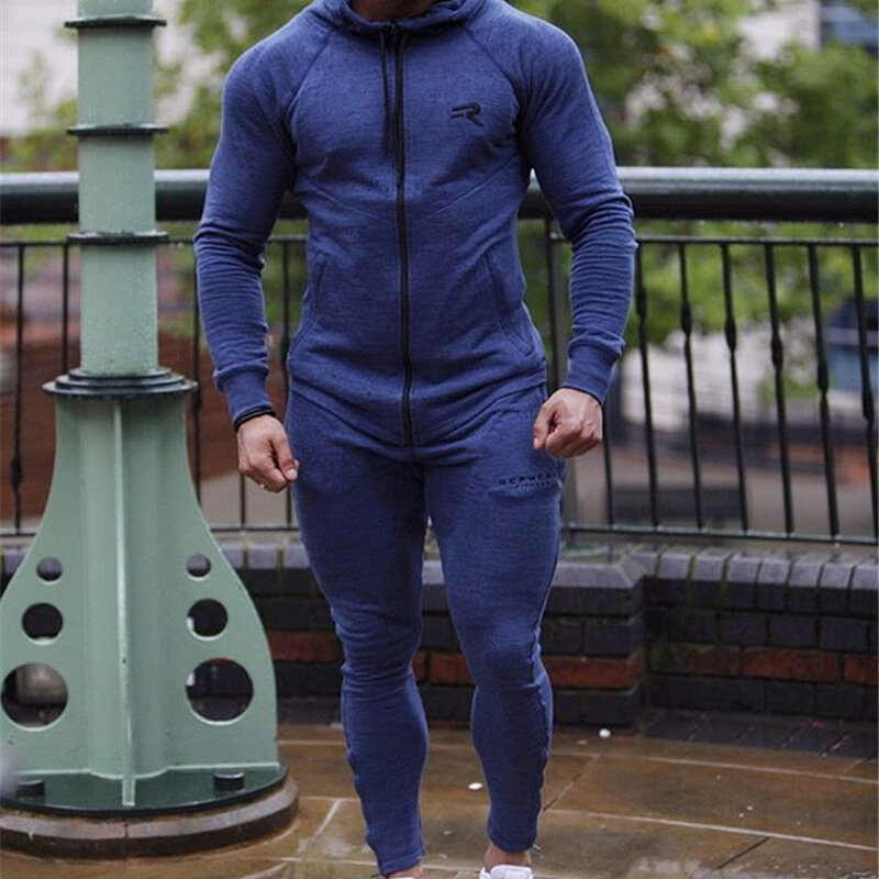 Hoodies terno do esporte em execução conjunto de roupas dos homens ginásio esporte wear treino de fitness edifício do corpo dos homens hoodies + calças terno jogger conjunto