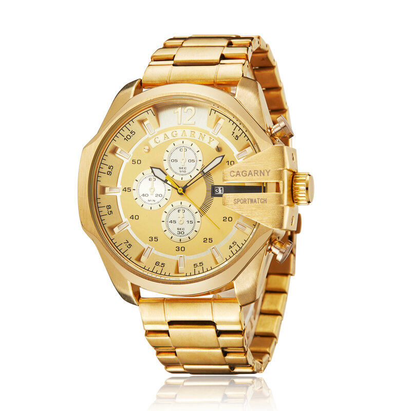 Luxury Gold Quartz นาฬิกาผู้ชาย Cagarny Casual ชายนาฬิกาข้อมือทหาร Relogio Masculino Dropship