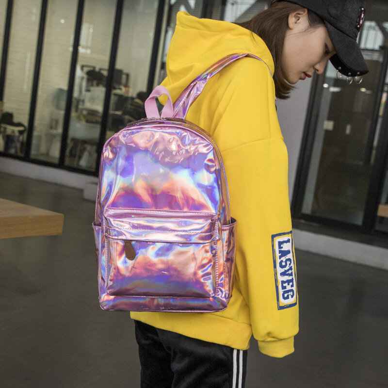 2019 New Fashion Laser Backpack New Women Backpack Mini Travel Bags Silver Laser Backpack Girls PU Leather Holographic Backpack