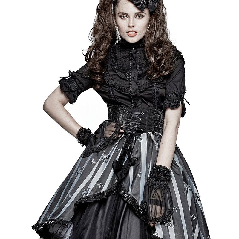 Guantes de encaje Punk para mujer, accesorios de Lolita, guantes góticos negros con lazo, calentadores de brazos, guantes de malla sin dedos