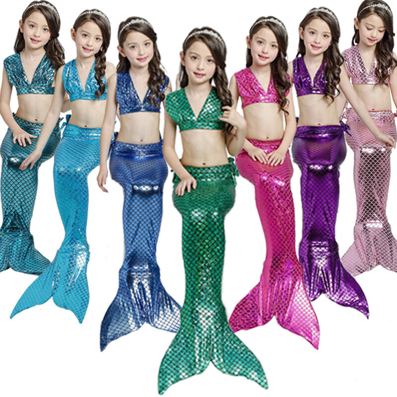 Disfraz De Sirena para niña, Cola De Sirena para nadar, disfraz De Cosplay De Zeemeerminstaart, 3 piezas