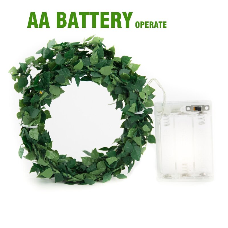 Guirnalda de luces LED con batería para exteriores, cuerda de hojas de 2M, 5M, 10M, funciona con batería para decoración rústica, bodas, fiestas, eventos