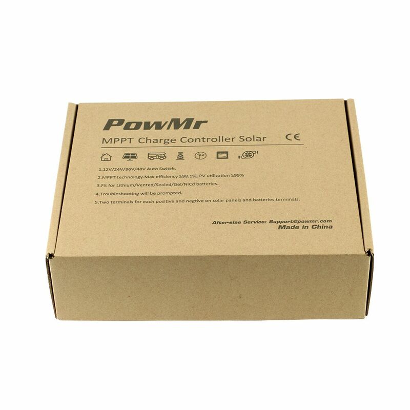 Powmr mppt 60a controlador de carga solar 12v 24v 36v 48v auto para max 190vdc pv entrada ventilada selada gel nicd li painel de células solares