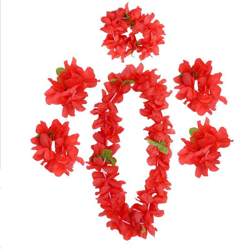 Guirnalda de flores de Leis para collar Hawaiano de favores de la fiesta Tropical, accesorio de disfraz de boda, cumpleaños, Luau Beach Hula