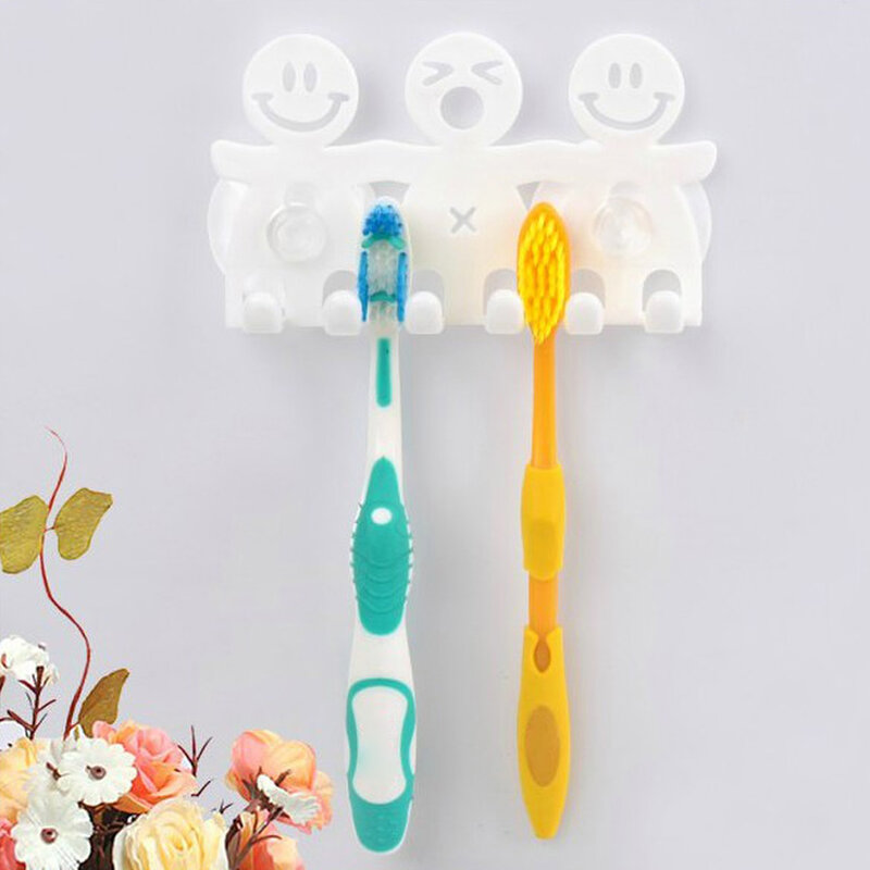 Держатель для зубных щеток со смайликом, наборы для ванной, мультяшная присоска, 5 позиций, держатель для зубных щеток, Крючки-присоски для в...