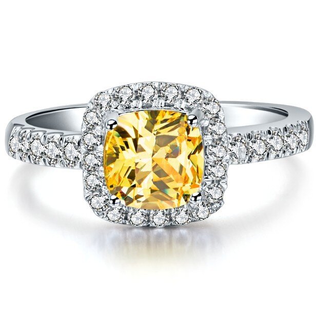 Anello in platino solido PT950 cuscino giallo anello di fidanzamento con diamante 1CT colore D VVS1 dichiarazione di chiarezza gioielli colorati con le dita