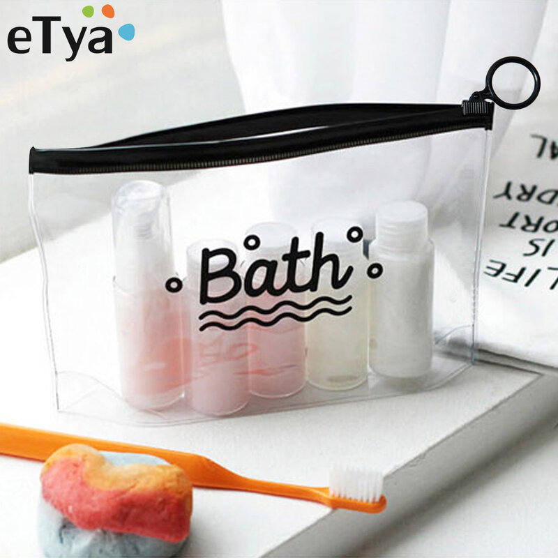 ETya-neceser de viaje de PVC para mujer, bolsa de maquillaje transparente, impermeable, portátil, organizador de aseo, almacenamiento