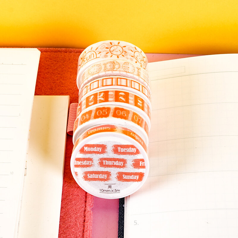 Planificador de cinta Washi con calendario creativo, etiqueta adhesiva para álbum de recortes, suministros escolares, papelería
