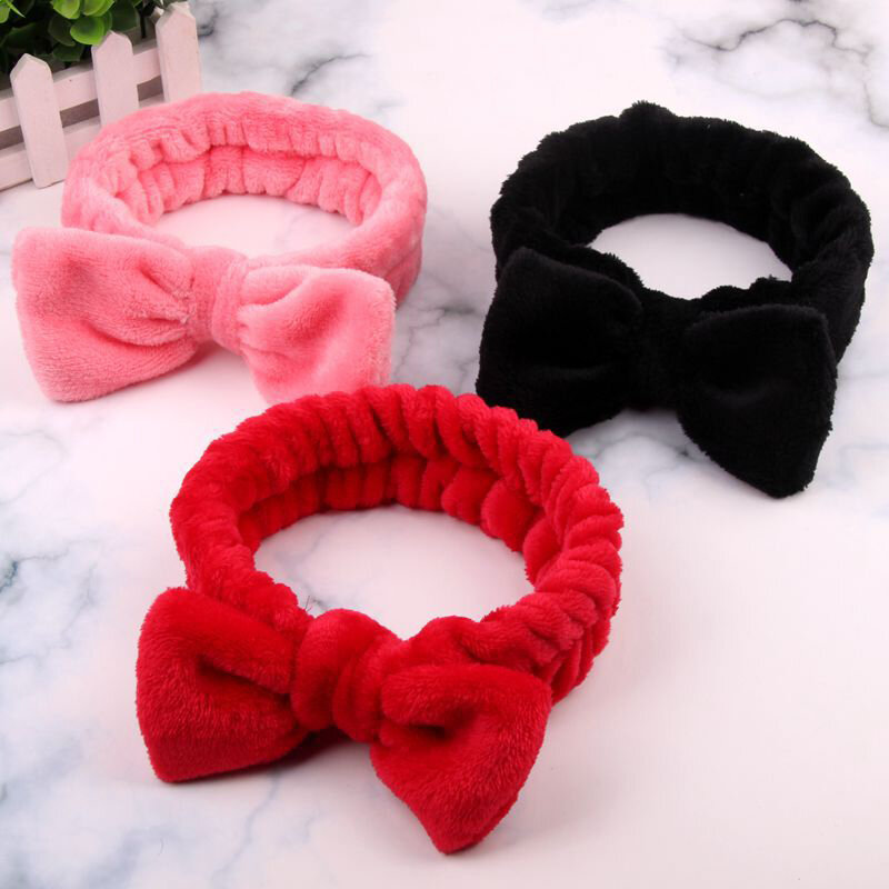 New Cotton Women Wash Face Hairband Girls Headband Elastic Headwear Coral velvet bow Hair Accessories