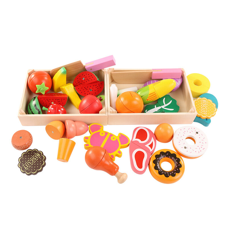 Juguetes de cocina de madera para niños, comida en miniatura para cortar frutas y verduras, juguetes de educación temprana