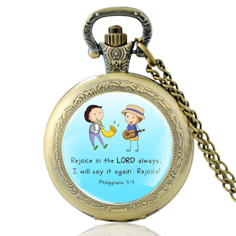 Винтажное бронзовое ожерелье Rejoice in The LORD, кварцевые карманные часы, классическое мужское ожерелье с подвеской в христианском стиле